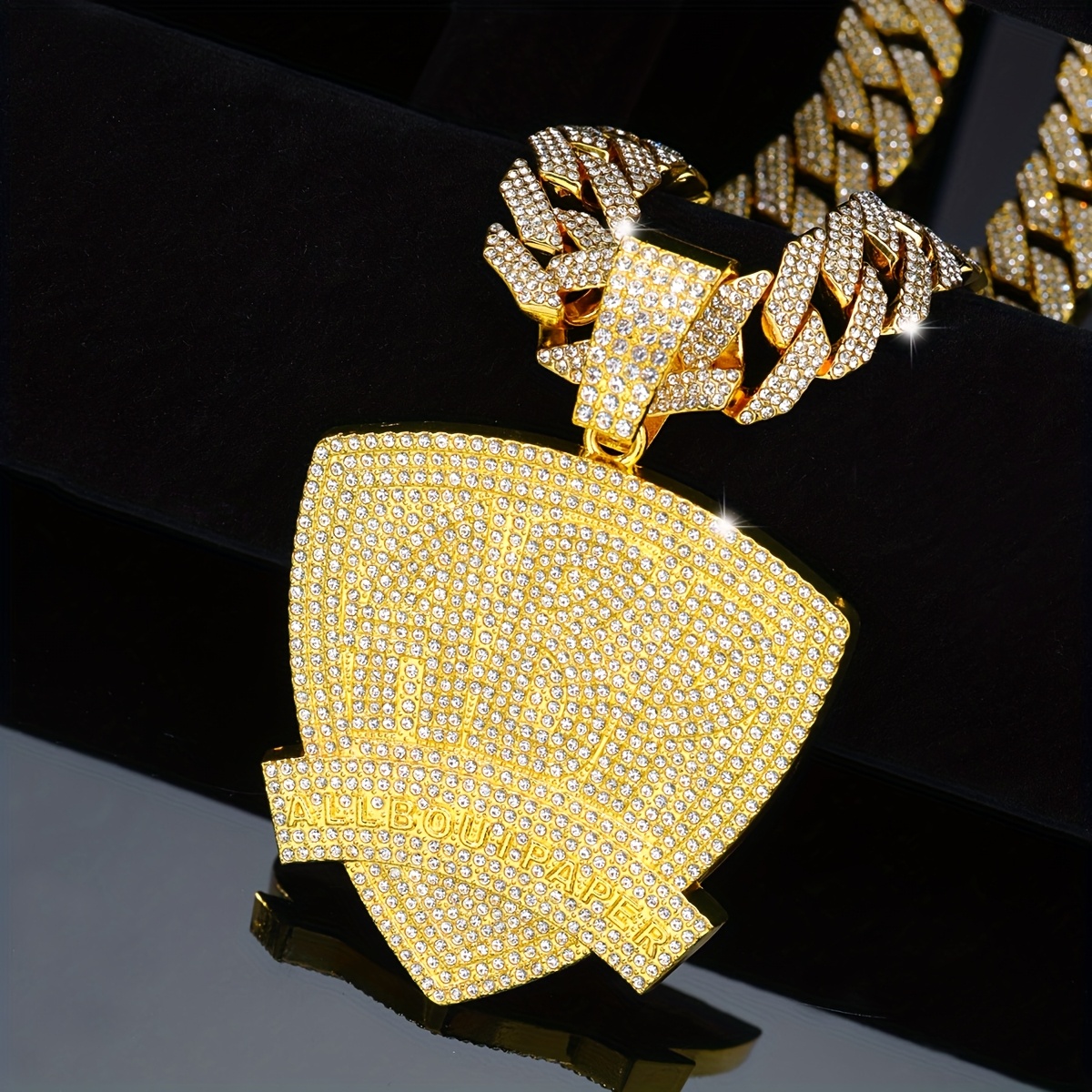 Hip Hop Jewelry Set Triangle Pendant & Rhinestone Chain Necklace for Men